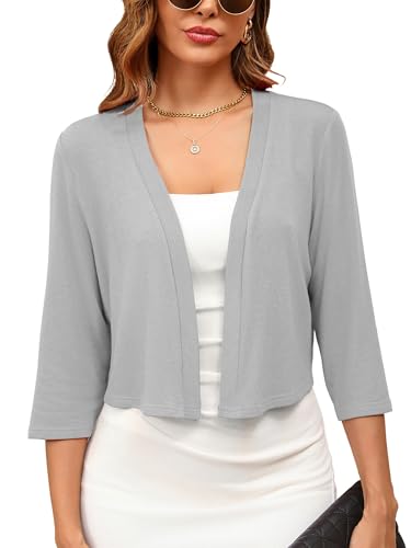 Image of Women's Long Sleeve Shrugs Lightweight Open Front Cropped Cardigan for Women S-2XL
