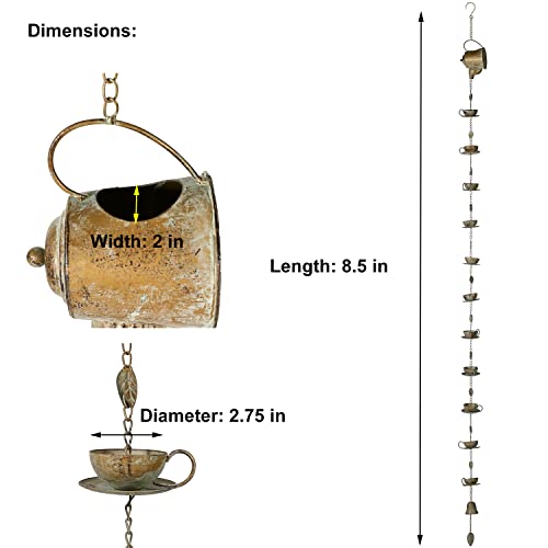 Jemeni Teapot W/Teacups Rain Chains, 8.5Ft Length Replacement Downspout For Gutters, Copper Patina Finish… #TOP5
