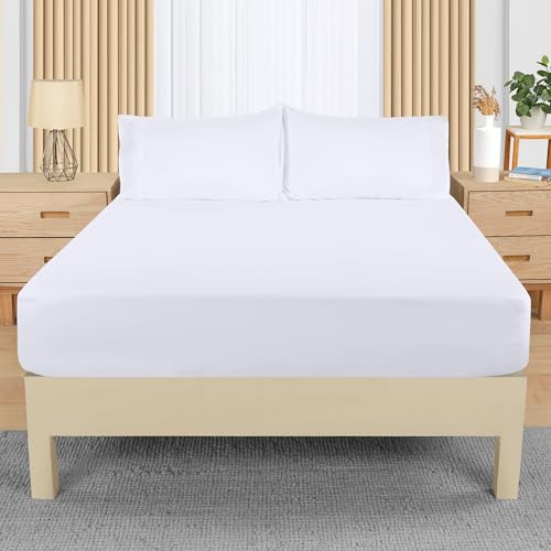 Utopia Bedding Super King White Fitted Sheet with Pillow Cases x 2 (50x75cm), Deep Pocket (35 cm), Bed Sheets Set