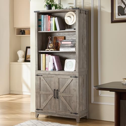 Joaxswe 70in Tall Bookshelf 5 Tier Bookcase with Barn Doors