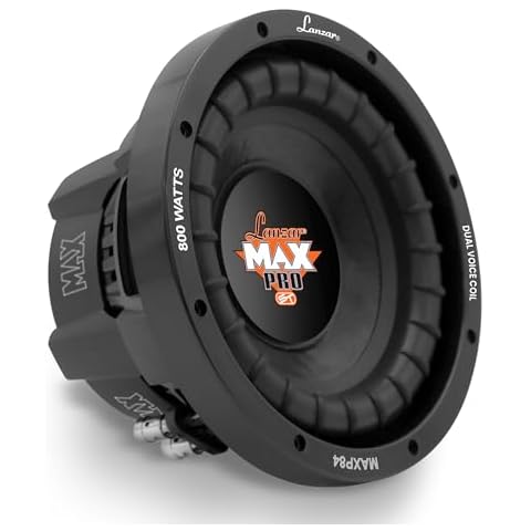 Lanzar 8 inch Car Subwoofer Speaker - Black Non-Pressed Paper Cone, Aluminum Voice Coil, 4 Ohm Impedance, 800 Watt Power and Foam Edge Suspension for Vehicle Audio Stereo Sound System - MAXP84 Cover