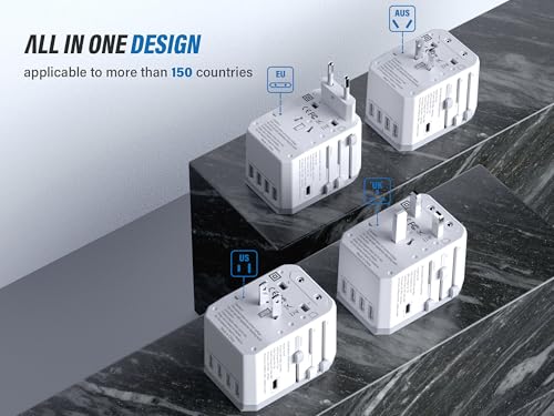 EPICKA Universal Travel Adapter, European Travel Plug Adapter - International Power Adapter Worldwide Charger with USB-C & 4 USB-A Ports, Travel Essentials for Italy, Japan, Europe, UK (TA-105, White) - Image 4