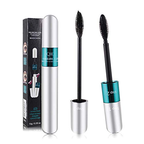 2 in 1 Waterproof Lengthening Mascara, 4D Dual Brush Eyelash Thicken Curling Extreme Black Mascara