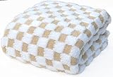 WOLF CREEK BLANKET- Beige/Tan & White Sherpa Fleece Throw. Checkered Throw Blanket for Women, Girls, & Couch. Beautiful Soft Cozy & Stylish 50 x 65 inches.