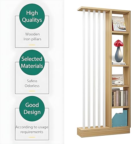 Image of MKH KRAFTS- Hand Carved Wooden Room Divider & Partition Panel Decorative Room Separator Open Shelf Divider for Living Room Kitchen Office with Iron Rodes