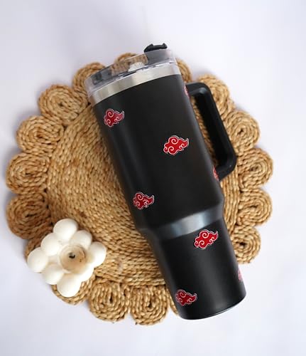 Image of Akatsuki 1200ML Stainless Steel Tumbler Hot and Cold with Handle and Lid and 2 Straws, Double Insulated Cup Leak Proof Mug Cupholder for Gym, Travelling (Black)