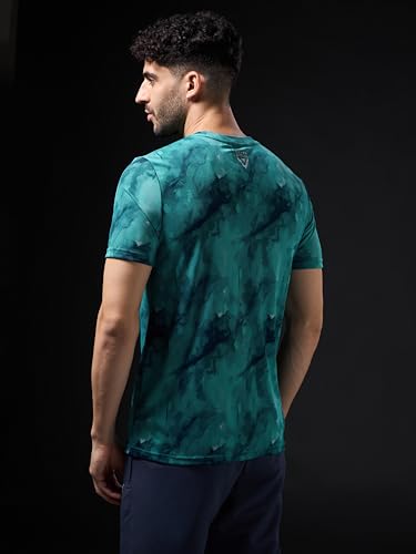 Image of TECHNOSPORT Men's 100% Polyester Regular Fit Half Sleeve Printed Crew Neck T-Shirt with Techno Dry, Anti Microbial Properties for Gym, Workout and Regular Use