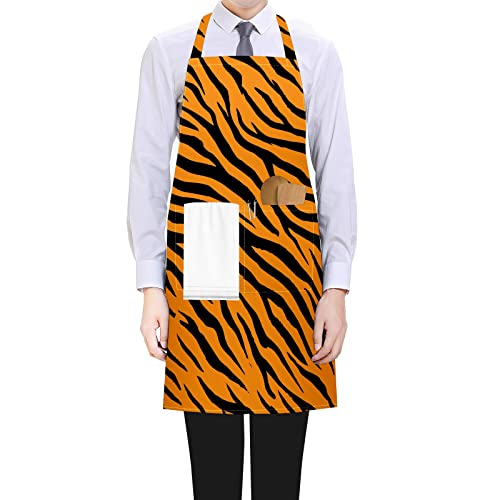 Waterproof Aprons With Pockets Gardening Apron Chef Cooking Bibs With Adjustable Neck Tiger Stripe Aprons For Garden Kitchen Baking Bbq Baking Painting Decor Barber Apron #TOP3