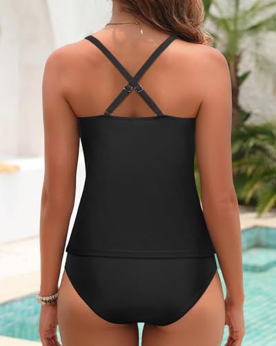 Image of Yonique Plus Size Tankini Swimsuits for Women Blouson Tankini Tops with Swim Shorts Two Piece Bathing Suits