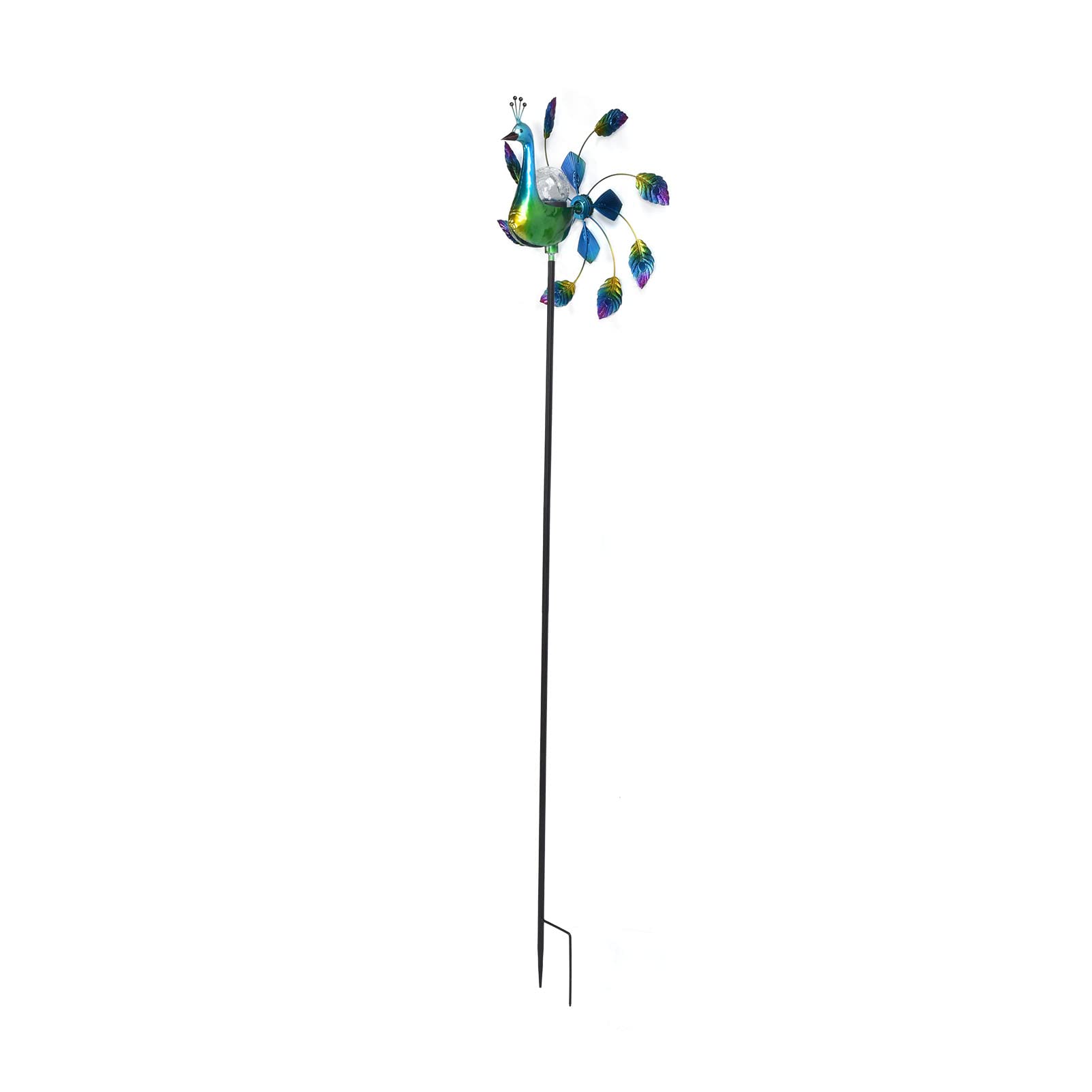 Wakects Molino de Viento de Hierro Forjado, Molino de Viento, Hilanderos de para Exteriores, 66,9 X 16,5 Pulgadas, Luz Que Cambia de Color, Bola de Vidrio, Cuchillas Giratorias Dobles para Jardín,
