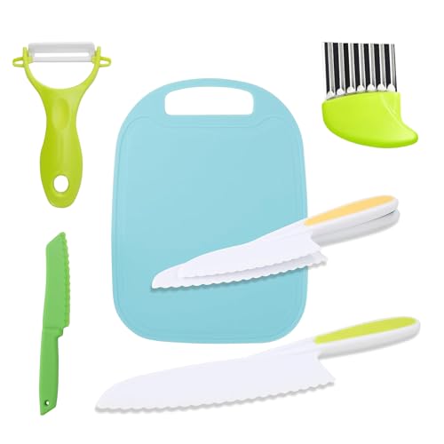 CUPERINOX Cuchillos Niños | Juego de Cuchillos Infantiles de 8 Piezas | Kit Cocina Método Montessori Aprendizaje +2 Años | Incluye Tabla de Cortar, Pelador y Cuchillo de Madera (8)