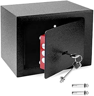 QWORK® Mini Home Safe Box 3 Key Locking - 23x17x17cm - High Security Steel Construction Fire Retardant Furniture Safe for Cash Jewelry Phone Valuables