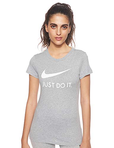 Nike Women's Sportswear Tee Just Do It Slim, Dark Grey Heather/White, X-Large