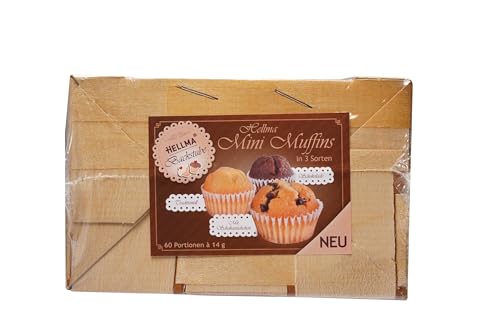 HELLMA Mini Muffins - 60 Stk. Muffins, einzeln verpackt - 3 Sorten - Vorrats-Box - für Hotel, Café, Kiosk und Kliniken