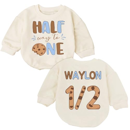 Personalized Half Birthday Outfit Baby Boy, Custom 1/2 Birthday Boy Bubble Romper, 6 Month Photoshoot