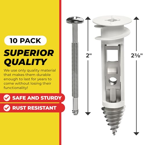 Qualihome QHPTA100-10 Heavy Duty Drywall Anchors And Screws Kit Including Toggle Anchors & Screws Durable Zinc Plastic Self Drilling Drywall Anchors thumb #2