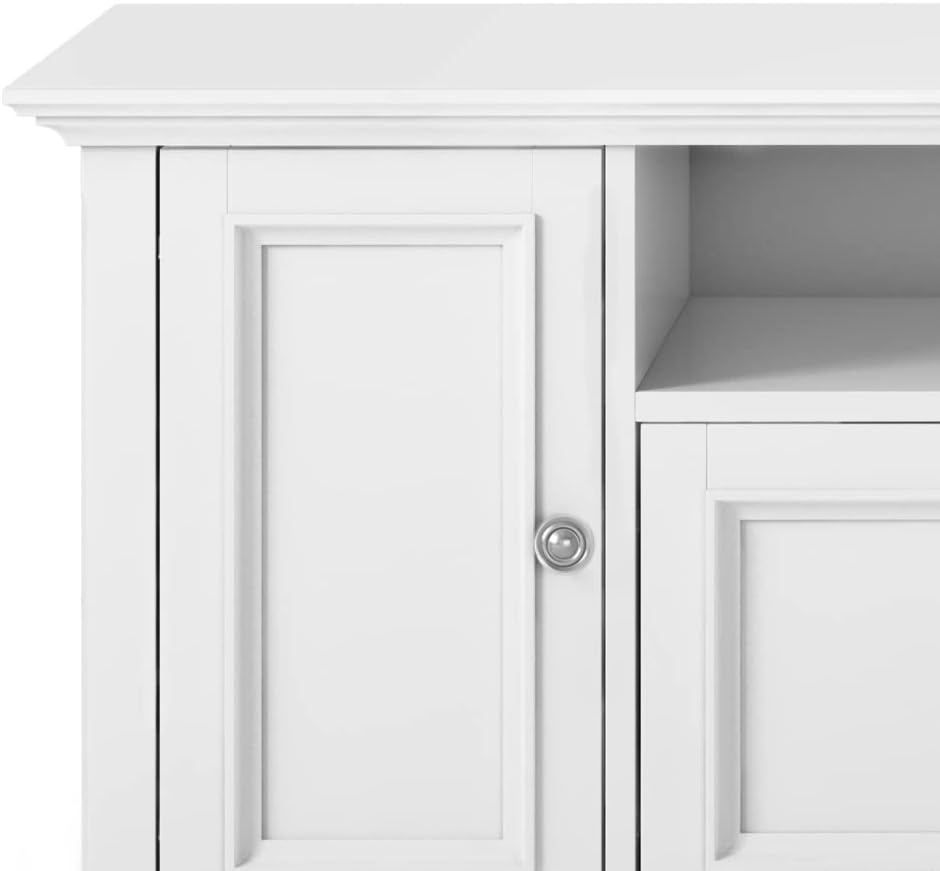 SIMPLIHOME Amherst TV Stand and Bookcase Bundle - 72 inch Wide Solid Wood TV Cabinet and 24 inch Wide Solid Wood Bookcases in White, Transitional Living Room Entertainment Bundle, Set of 3