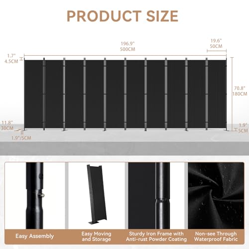 Image of C-Hopetree 10 Panels Room Divider, 6 Ft Tall Indoor Folding Privacy Screen, Portable Partition Separator, Freestanding Separation Temporary Wall for Office, Bedroom, 197 inch W X 71 inch H, Black