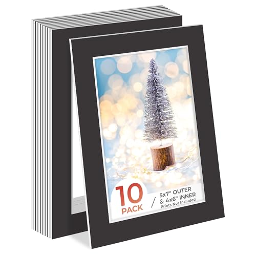 Frametory, 10 Pack 5x7 Black Mat, 3.5x5.5 Opening for 4x6 Pictures