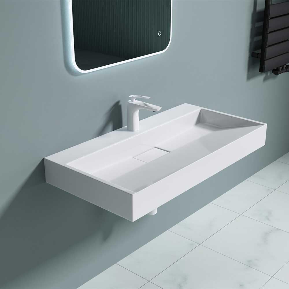 Db Durovin Bathrooms One Tap Hole Durovin Bathrooms Luxurious Cast Stone Resin Bathroom Basin - Wall Hung Or Countertop Basin Sink - Concealed Waste - 900 X 460Mm (Wxd)