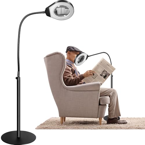 Beyamz Lámpara de Pie LED con Lupa 5X 105 mm – Luz Regulable 5 Colores, 3 Opciones de Montaje – Ideal para Trabajo de Precisión, Lectura & Iluminación