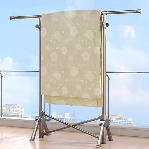 Adjustable Folding Clothes Drying Rack - 55in Sturdy Metal Garment Stand for Hanging Clothes, Coats, Skirts, Shoes & Bags - Space-Saving Airer (Purple)