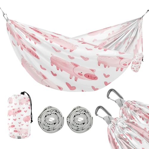 ATTX Cute Pig Camping Hammock - Lightweight & Portable Hammocks, Heavy Duty 330lbs Capacity for Indoor, Hiking, Backpacking, Travel, Backyard, Beach#120