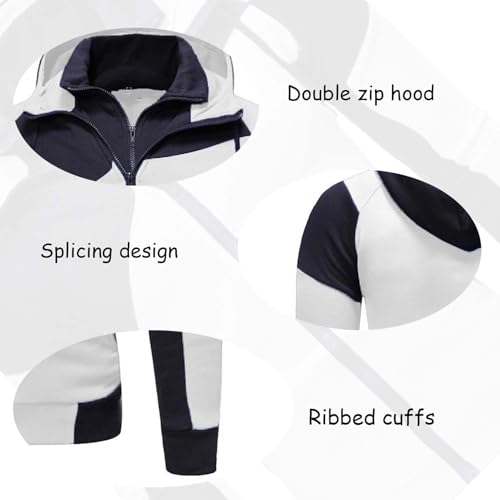 Men's Double Zipper Hoodies Long Sleeve Contrast Color Sweatshirt Sport Jacket Lightweight Outwear-Red||L4