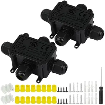 HoHaing IP68 External Junction Box, 4 Way Plug Line Outdoor Electrical Box, M20 Coaxial Cable Connector Wire Range 4 to 11mm, Cable Box Enclosure for Trailer, Electric Power Cord Boxes (2 Pcs)