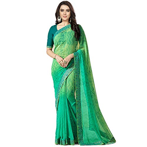 Image of RAJESHWAR FASHION WITH RF Women's Printed Georgette Saree For Women With Jacquard Work Lace Border With Blouse Piece(Multicolored Free Size 6.30 Mtr Variation)