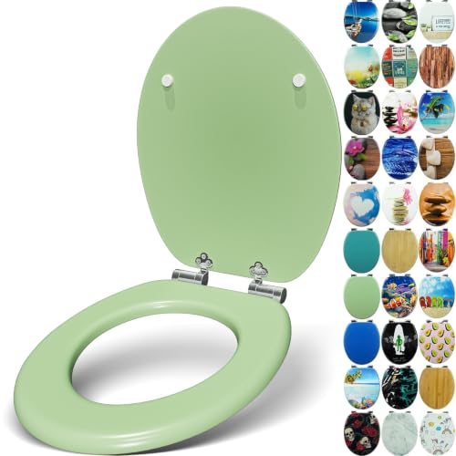 Sanfino® Premium Abattant WC en bois avec frein de chute, qualité supérieure, nombreux motifs colorés, confortable, installation facile, notice de montage...