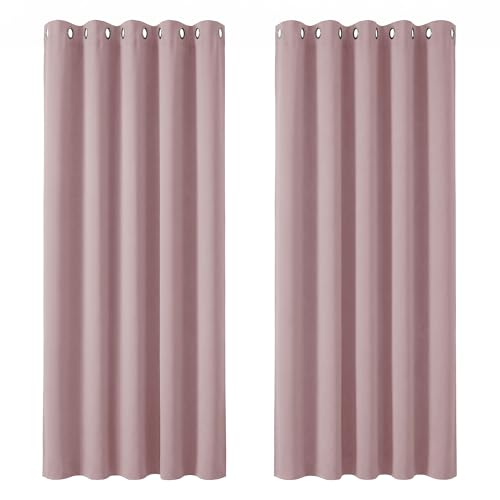 Deconovo Super Soft Thermal Insulated Blackout Curtains Eyelet Curtains Bedroom 66 x 72 Inch Pink Lavender 2 Panels