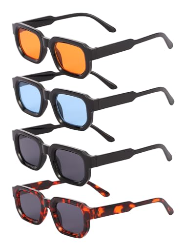Image of 4 Pcs Retro Sunglasses for Men Women, Trendy Thick Chunky Rectangle Sun Glasses UV 400 Protectio