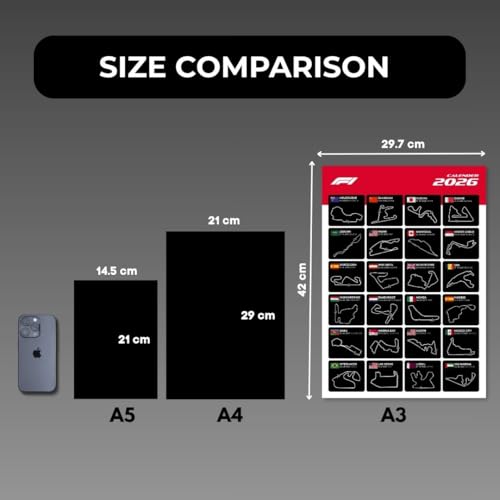 Image of F1 Calendar 2026 Poster | A3 Sized (42 x 29 cm) Formula 1 Race Poster | F1 Race-Calendar 2026 Posters for Wall | F1 Tracks Wall Decor | Monza, Monaco, Suzuka, Silverstone Track Room Decor Framed