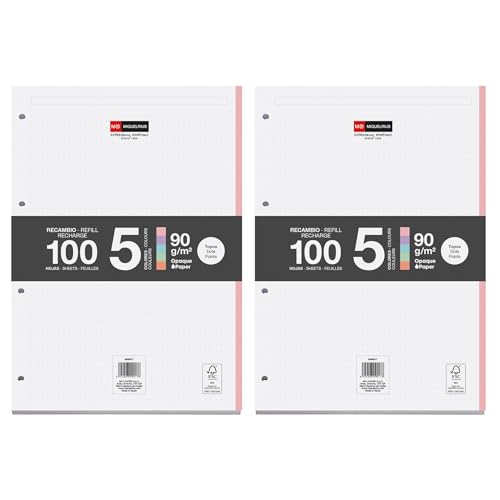 Miquelrius - Blocs de recambio, 200 hojas sueltas punteadas dots, Papel opaco 90 g/m², Recambio hojas A4 perforadas para carpeta de anillas o archivadores, Material escolar, 5 colores