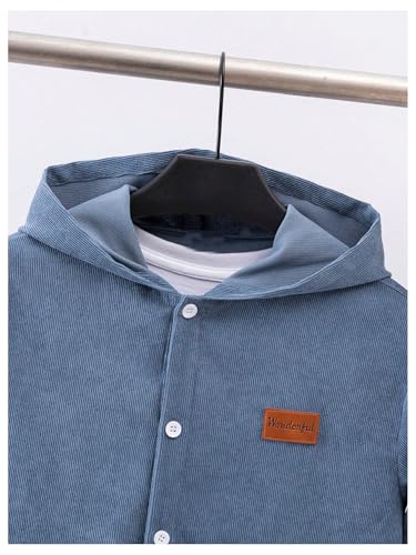 Image of Verdusa Boy's Color Block Hooded Corduroy Jackets Casual Long Sleeve Outerwear with Pocket