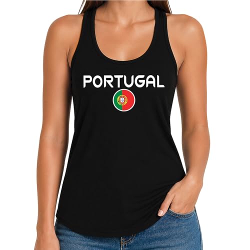Portugal Flag Soccer Fan Ladies Sleeveless Racerback Tank Top | International Soccer | Game Day | Black, Small 2115