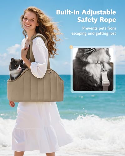 pecute Hundetasche für Kleine Hunde 3kg, Tragetasche Hund Hundetragetasche Leichte, Faltbare Hundetransportbox, Katzen Transporttasche für Unterwegs (Khaki)