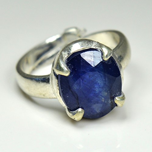 Bague saphir bleu naturel véritable argent massif ajustable