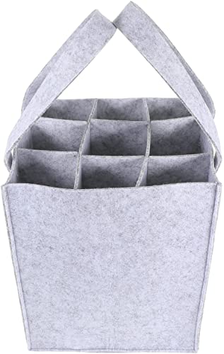 Image of GREENSHEEP 9 Bottle Wine Carrier Bag, Reusable Wine Bottle Tote Bag, Portable Wine Travel Bag with Handle for Picnic, Camping, Travel, Wine Tasting, Party (Light Grey 9 Pockets)