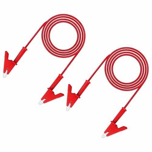 MECCANIXITY 2pcs 6.6ft Alligator Clip Test Leads, 15A Dual Alligator Clips with Wires for Multimeter Jumper Wire Industry Car Battery, Red