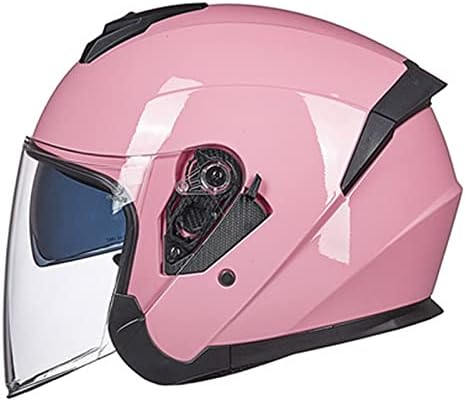 Vintage Adult Open Face 3/4 Helmet Men Women Retro Motorcycle Modular Half Shell Helmet Summer Scooter Motorbike Moped Street Jet Crash Helmet with Double Visor DOT/ECE Approved,Pink,M