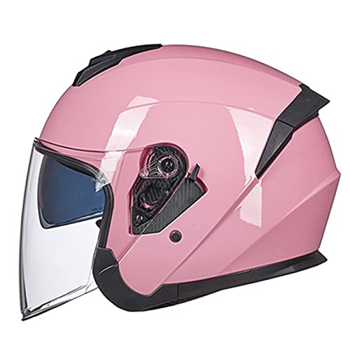 Vintage Adult Open Face 3/4 Helmet Men Women Retro Motorcycle Modular Half Shell Helmet Summer Scooter Motorbike Moped Street Jet Crash Helmet With Double Visor Dot/Ece Approved,Pink,M #TOP20