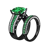 Sai Jewellary Creation 14K Black Gold Plated 925 Sterling Silver 2.20 Ct Emerald Cut Green Diamonds For Engagement Wedding Bridal Ring Set For Women's (9.5)