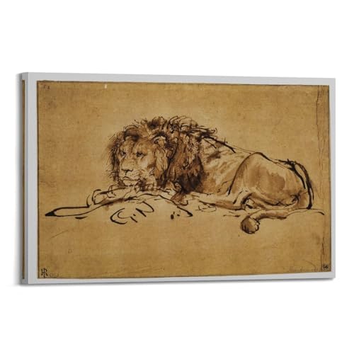 Toile lion au repos Rembrandt 30x45cm pour réveiller un mur blanc sans âme