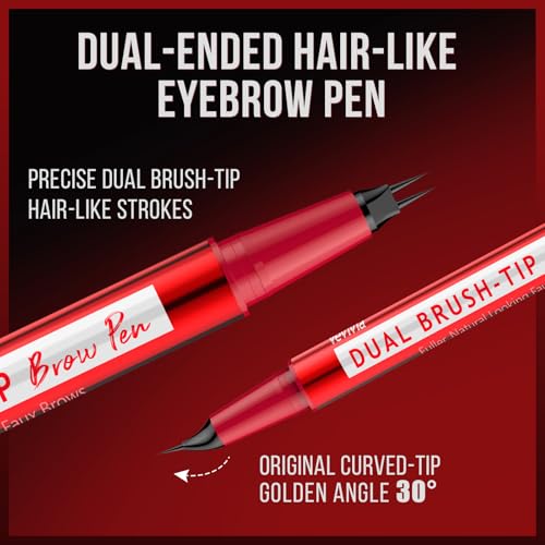 Vevivia Eyebrow Pencils for Women - Eyebrow Pen with Dual-Brush-Tip & Curved Tip for Natural Fuller-Looking Brows, Precise Hair-Like Strokes for All Brow Types, Last All-Day Brow Makeup, Black Brown
