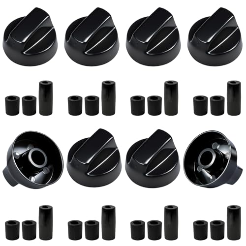 BaBahuanhuan 8 Pack Universal Control Knobs Black Oven Dial Kit Includes 24 Adaptors for All Shaft Sizes Heatproof Control Dials for Stoves & Kitchen Appliances.