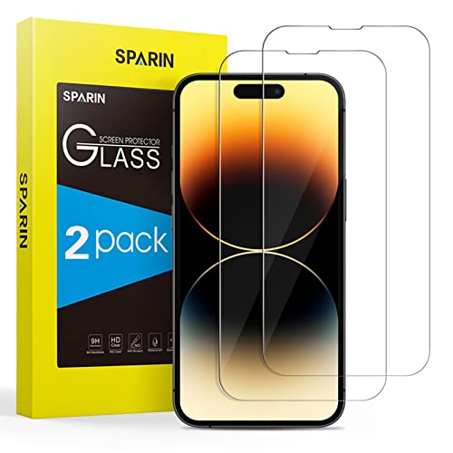 SPARIN Protector de Pantalla Compatible con iPhone 14 Pro 6,1 pulgadas, 2 Piezas Cristal templado para iPhone 14 Pro，Ultra Resistente