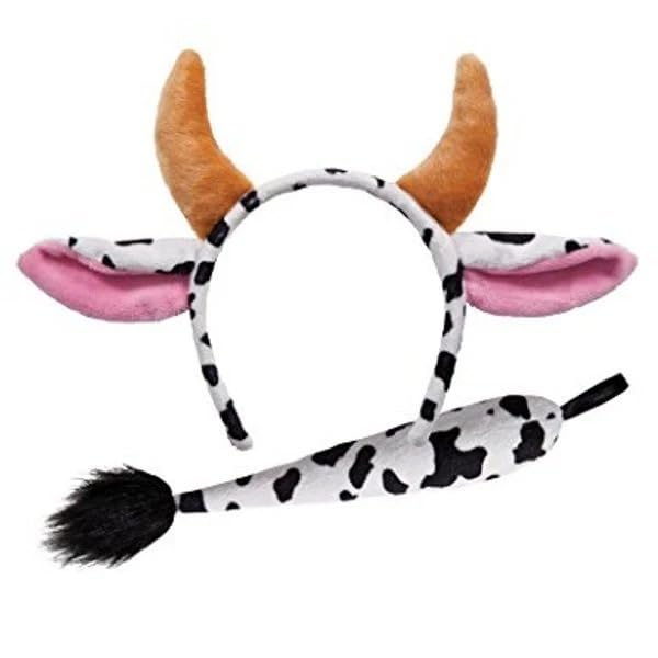 Lizzy Cow Fancy Dress Accessories Set, Spotted Cow Ears Headband with Horns, Bow Tie and Tail, Farm Animal Costume Accessories for Halloween Parties, Cosplay and Themed Events