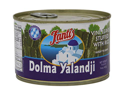 Fantis Dolmas Stuffed Grape Leaves, vine leaves stuffed with rice, ready to eat meals - Mediterranean meal in a can pure wraps cooked rice, tasty food for a great snack 14 Ounce